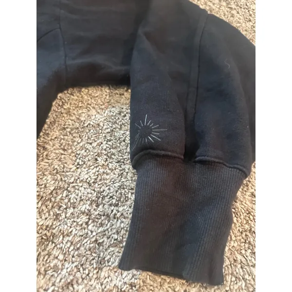 OFFLINE by Aerie Throwback Cropped Hoodie Black Cotton Blend‎ Sweatshirt Medium - Image 3