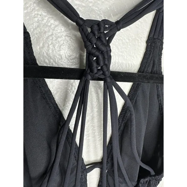 Vince Camuto Swim One Piece Swimsuit Womens 10 Black Crochet Plunge Macrame - Image 5