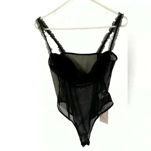 BAE Lace Detail Mesh Bustier Bodysuit‎ in black size L - Image 2