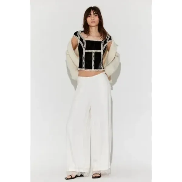 NWT!! FREE PEOPLE Tyler Velvet Corset Top Black Cream Embroidered Bohemian Small - Image 10