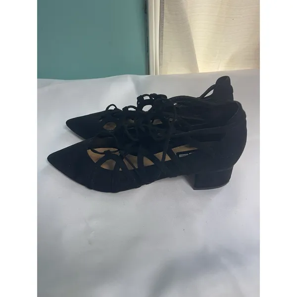 Design Lab‎ By Lord & Taylor Black Suede Upper Heels Lace Shoe Size 9.5 BinC - Image 5