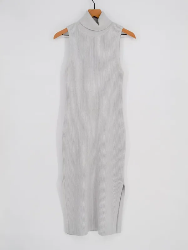 Daily Practice by Anthropologie Slim Knit Turtleneck Midi Dress Heather Grey M - Image 2