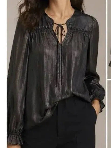 Anthropologie current air Bristol shiny black blouse size medium - Image 2