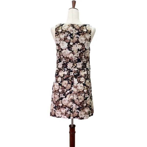 Abercrombie & Fitch Floral Linen Blend Mini Dress Brown Beige Roses Size Small - Image 3