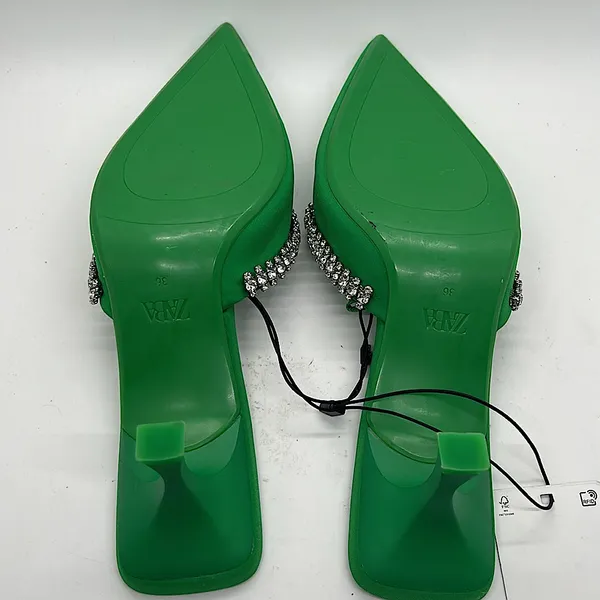 Zara NWT Emerald Green Rhinestones Heels Sandals Shoes **Size 36/US 6**💚💚 - Image 7