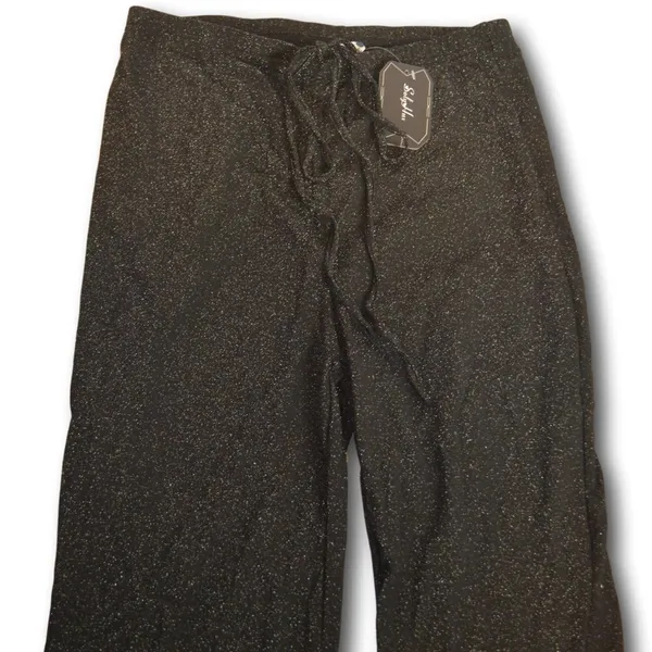 SOLY HUX Metallic Sequin Tie Front Elastic Waist Flare Leg Bottom Disco Pants XL - Image 2