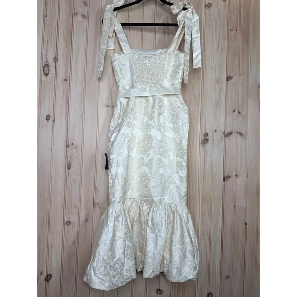 NWT Lulus Silvia Ivory Floral Jacquard Trumpet Midi Dress Banquet Wedding Sz XS - Image 5