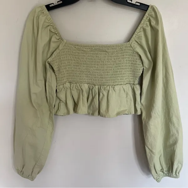 LA Hearts Green Cotton Smocked Ruffle Long Sleeve Babydoll‎ Crop Top Small - Image 12