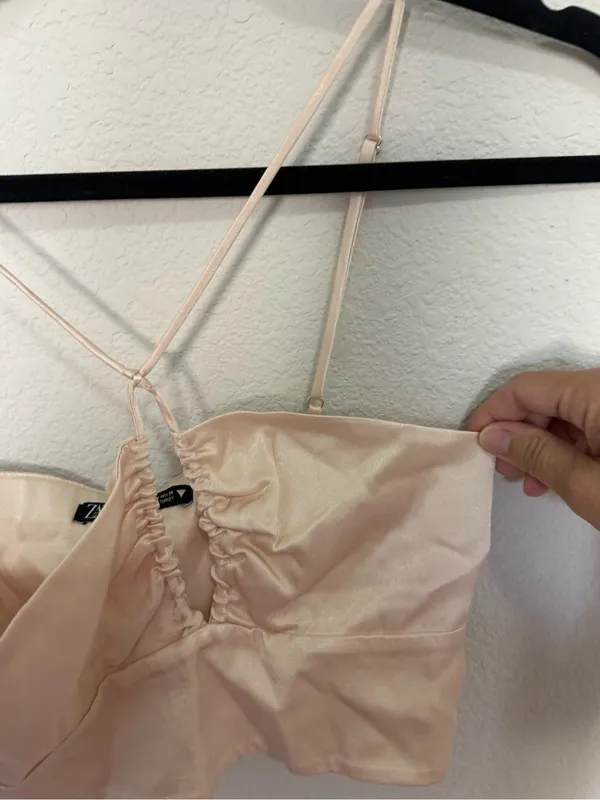 ZARA Blush Pink Satin Strappy Cut-Out Crop Top Size XS NEW - Image 6