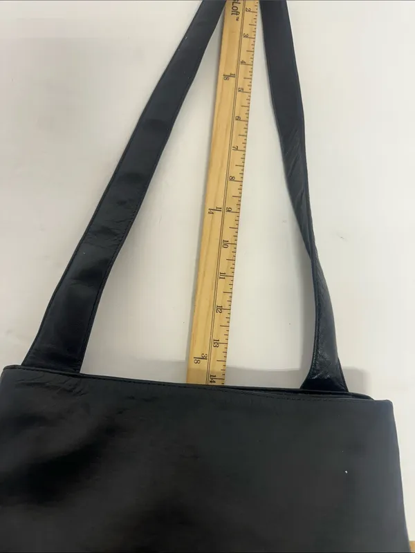 Sleek Black Leather Shoulder Bag with Wide Strap Super Soft - Image 8