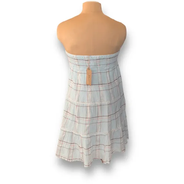 True Craft Plaid Gauze Strapless Mini Dress Baby Blue‎ Cottagecore Boho XL New - Image 9
