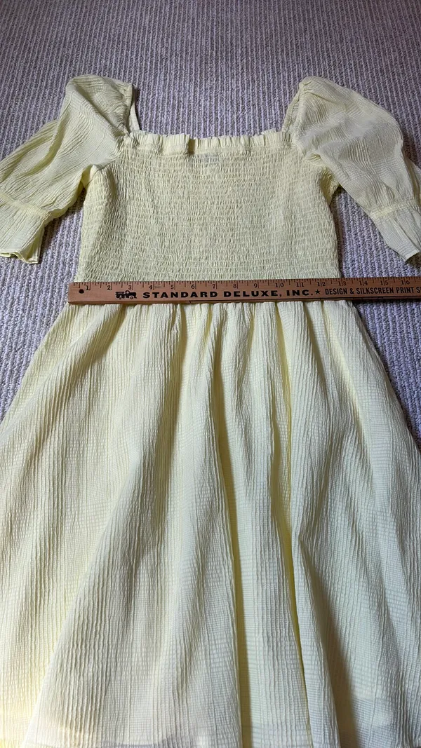 Skies Are Blue Butter Yellow Puff Sleeve Dress M - Image 3