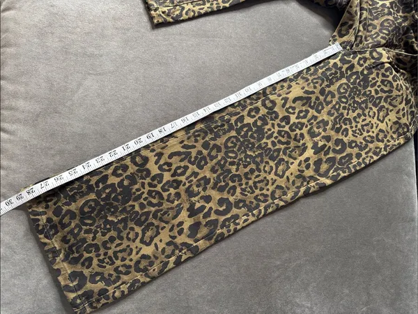 Women’s Leopard Print Wide Leg Denim Jeans Brown Black Y2K Size S NWOT - Image 7