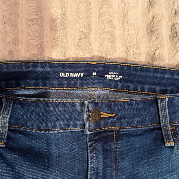 Old Navy Power Slim Straight Mid-Rise Distressed Jeans Blue Size 16 Long - Image 3