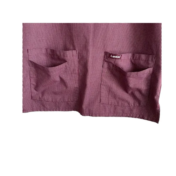 Landau Womens Scrub Top M Burgundy Check V-Neck 2 Pocket Medical Uniform Nurse‎ - Image 5
