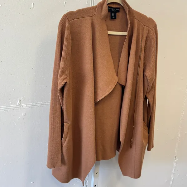 Cynthia Rowley Active Womens XL Camel Brown Asymmetric Zip Front Cardigan Jacket - Image 4