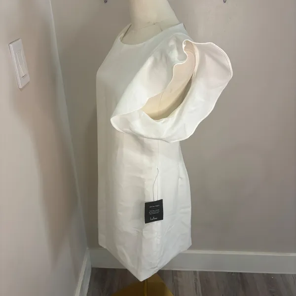 Lulus White One Shoulder Ruffle Mini Dress‎ Cocktail Bridal Size L - Image 8