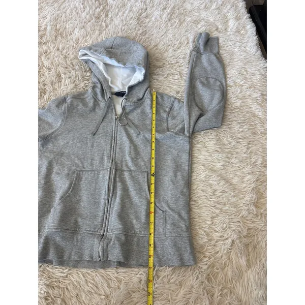 GAP Gray Zip Up Hoodie Sweatshirt with Elbow Patches‎ Size Medium y2k - Image 5