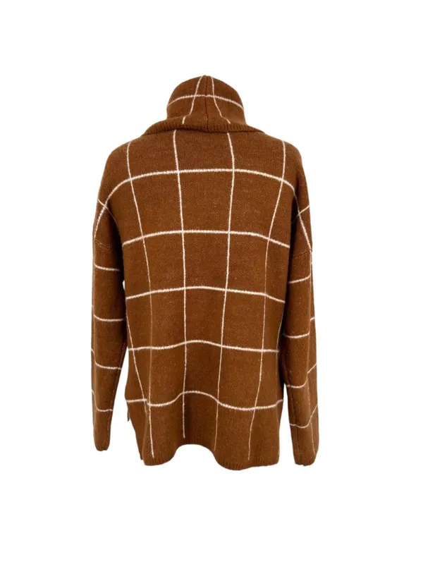 Lumière Windowpane Cowl Neck Sweater Brown Size Medium - Image 7