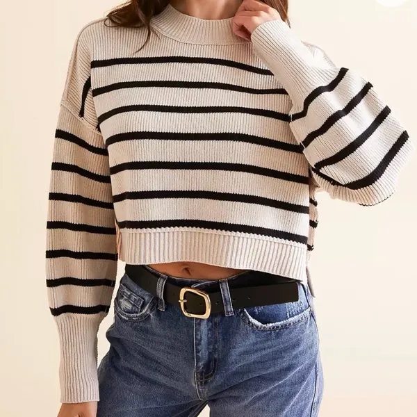 NWT free people striped easy street cropped sweater - Image 3