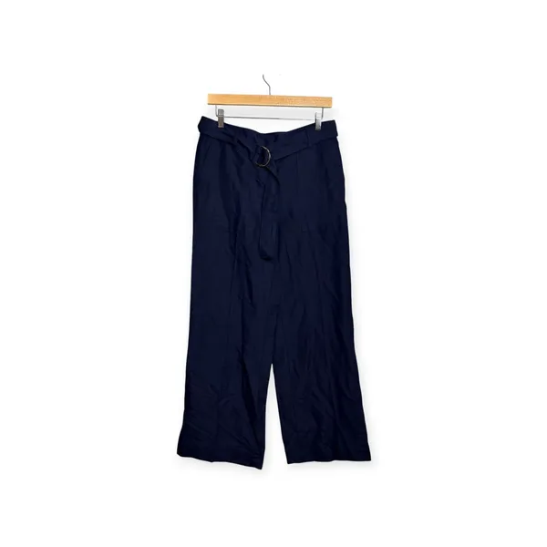Ann Taylor Navy Blue Linen Blend Wide Leg Belted Trousers Pants 826676 Sz 4 NEW - Image 2