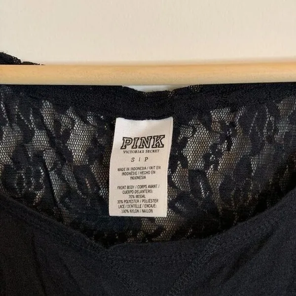 PINK Victoria's Secret Womens S Top Blouse Lace Back Black Love Pink Spellout - Image 5