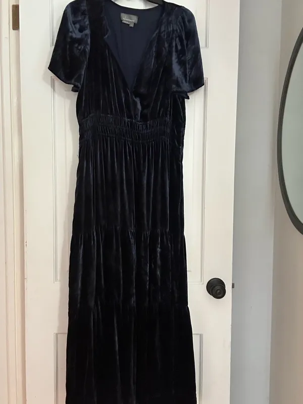 Anthropologie Dress Maxi Blue Velvet - Image 2