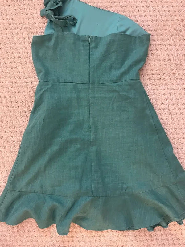 Boutique Teal Green Dress mini one shoulder - Image 5