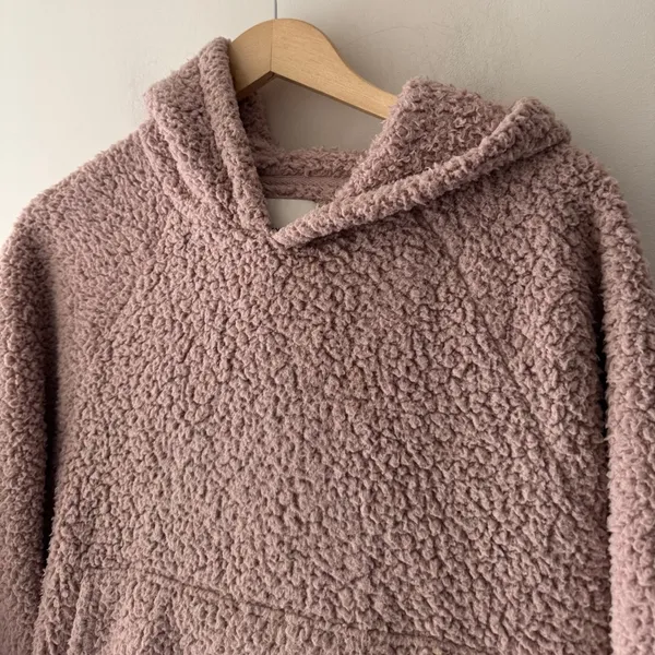 American Eagle Cozy Sherpa Clinched Hoodie Pullover Sweatshirt‎ Dusty Rose - Image 3