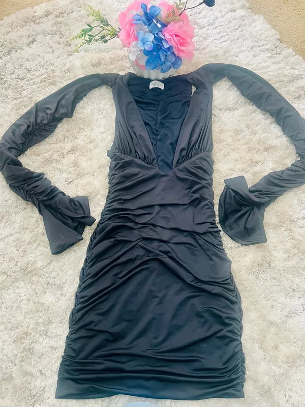 Oh Polly Black ruching dress - Image 4