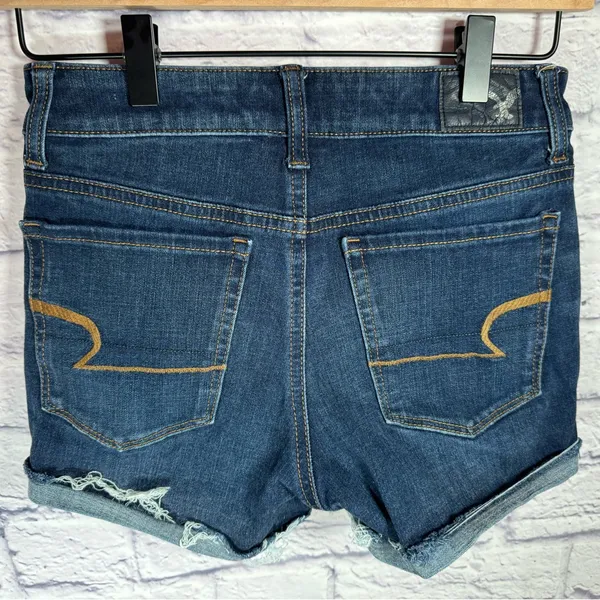 American Eagle Hi Rise Shortie‎ Dark Wash Shorts 360 super stretch size 2 - Image 2