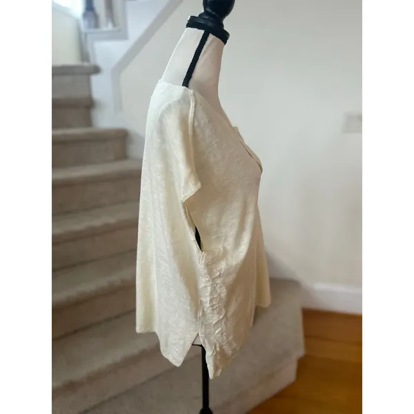 Free People Beach Cream Boxy Loose Coastal Vacation Relaxed Short Sleeve Shirt - Image 3