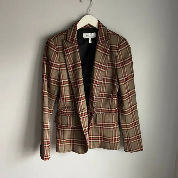 Derek Lam 10 Crosby Heritage‎ Equestrian Academia Brown Plaid Red Blazer size 6 - Image 4