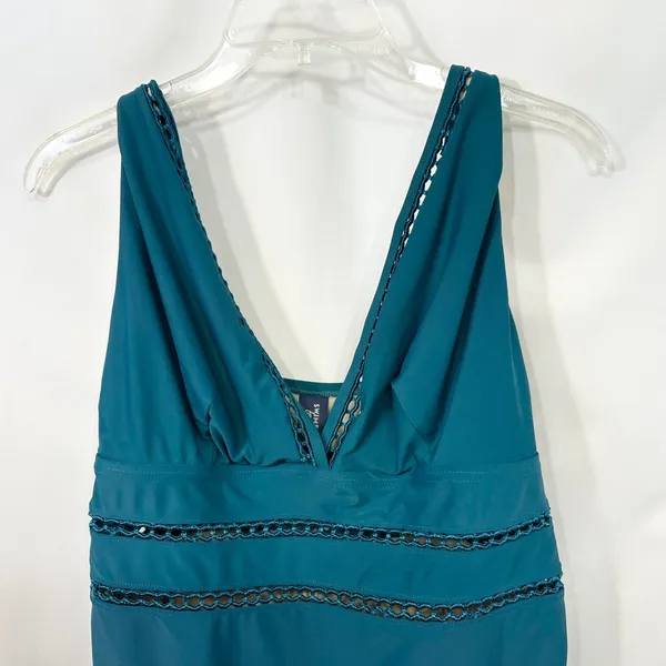 Swimsuits For All Plus‎ Size 18 One Piece Swimsuit Teal Blue Lattice Cut Out 353 - Image 4