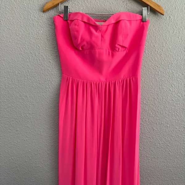 Amanda Uprichard Silk Strapless Maxi Dress Size Medium Hot Pink EUC‎ - Image 2