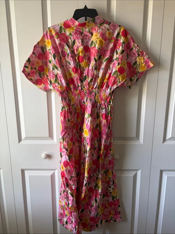 She + Sky Pink and Yellow Floral Button-Front Dress Size Medium New with Tags - Image 4