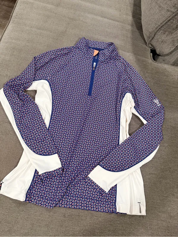 Peter Millar the players sun Navy and White Printed Quarter-Zip Long-Sleeve Top - Image 6