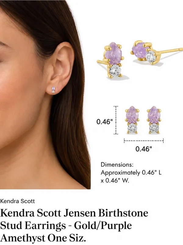 Kendra Scott Jensen Birthstone Stud Earrings - Gold/Purple Amethyst - Image 6