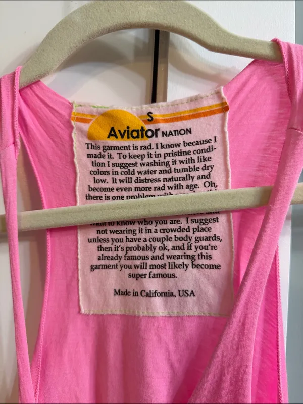 Aviator Nation Neon Pink Surfrider Beach Malibu California Muscle Tank small EUC - Image 2