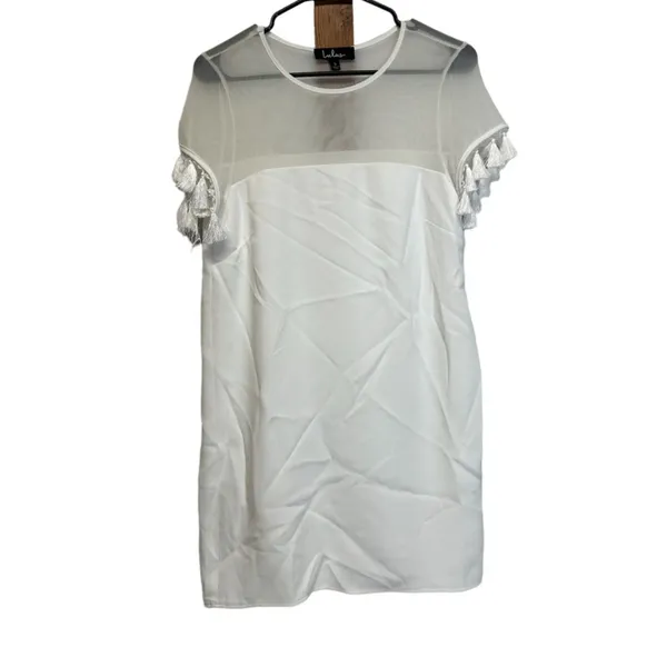 Lulus‎ Iced Latte White Short Sleeve Tassel Shift Dress Size S - Image 3