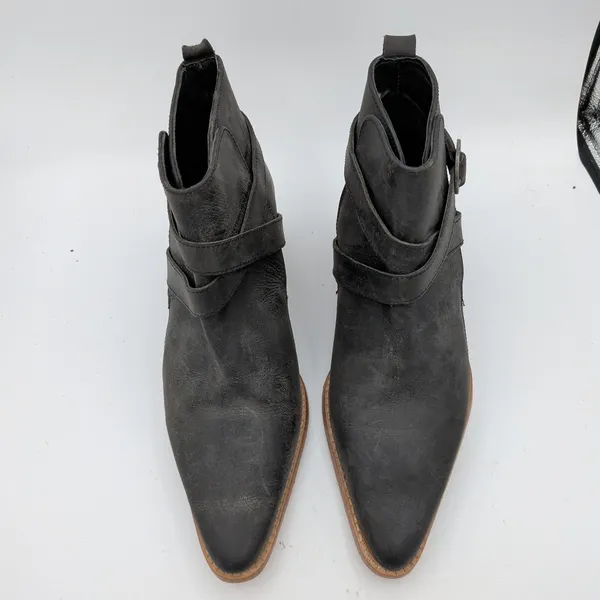 Free People Back Loop Black‎ Leather Ankle Boots Buckle Pointed Toe 41 US 10-11 - Image 4