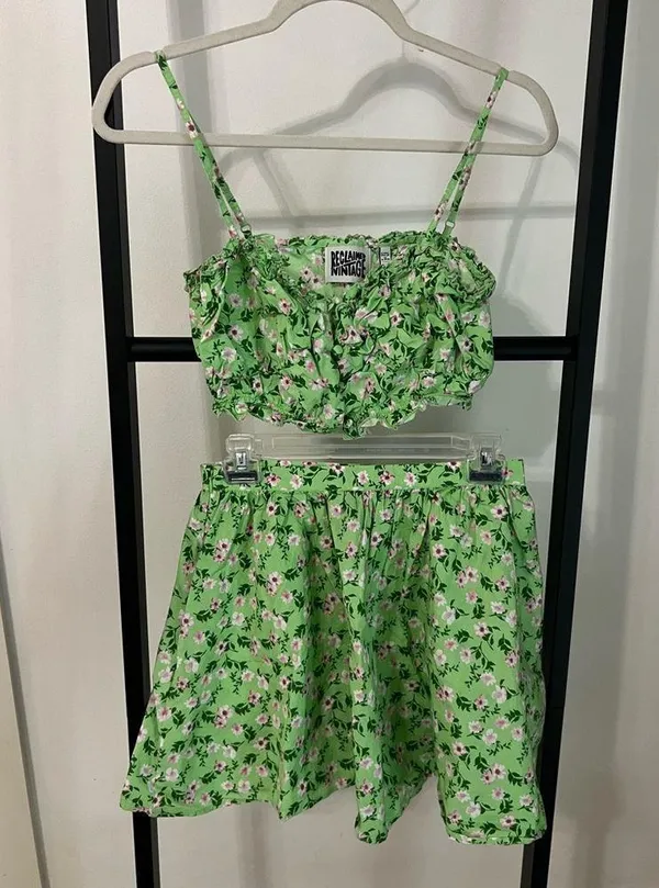 Reclaimed Vintage - ASOS Green Two Piece Floral Skirt Set - Image 2