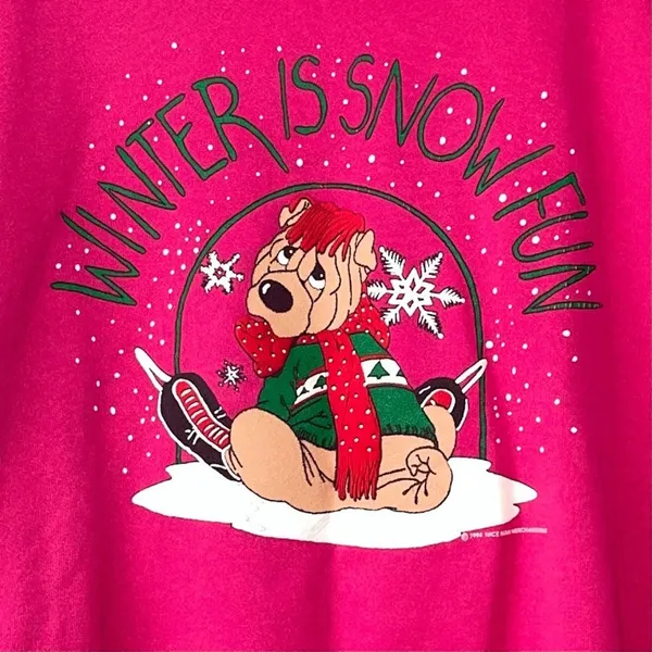 Vintage 90s Hanes Winter Christmas Sweatshirt Size XL Pink Dog Snow Fun Novelty - Image 4