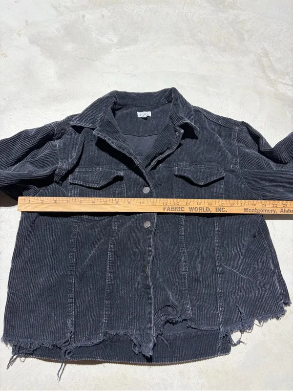 POL Corduroy Button-Up Jacket in Charcoal Black large - Image 5