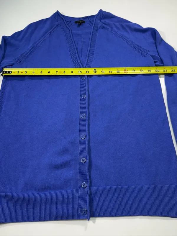 Talbots Cotton Blend Blue V-Neck Button Front Cardigan Size Medium - Image 4