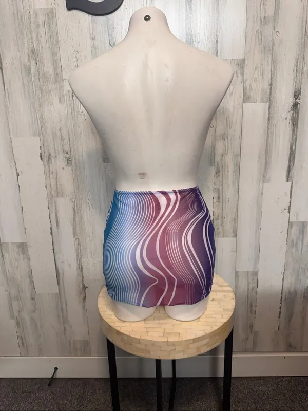 SheIn Wavy Graphic Print Sheer Mesh Mini Skirt Womens Size Small Purple Blue Cover Up - Image 4