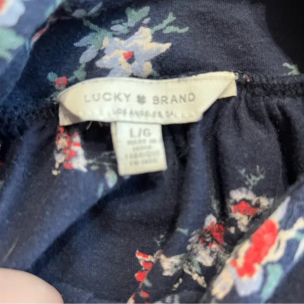 Lucky Brand Floral Short Sleeve Blouse Navy Blue Size Large - Image 4