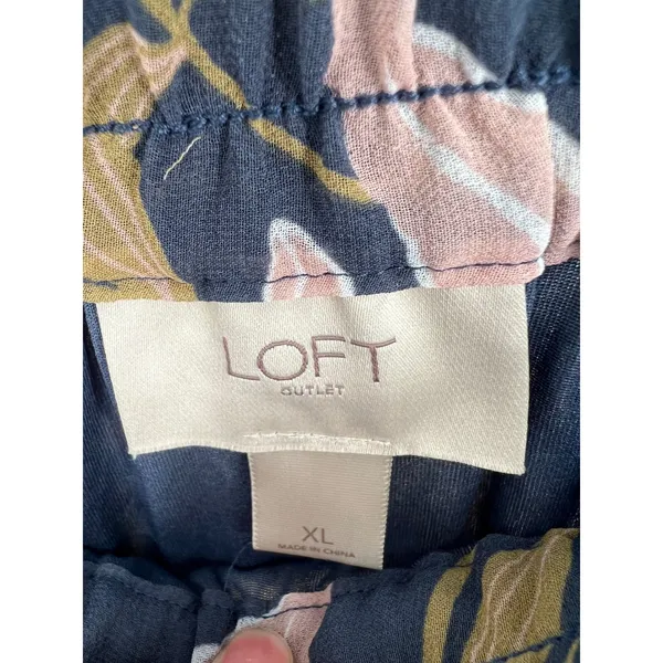 LOFT Pleated Maxi‎ Skirt XL Dusty Blue Yellow Floral Elastic Waist Accordion - Image 3