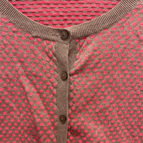 Gap Womens Pink Brown Polka Dot Cotton 3/4 Sleeve Cardigan Sweater Large Y2K - Image 4