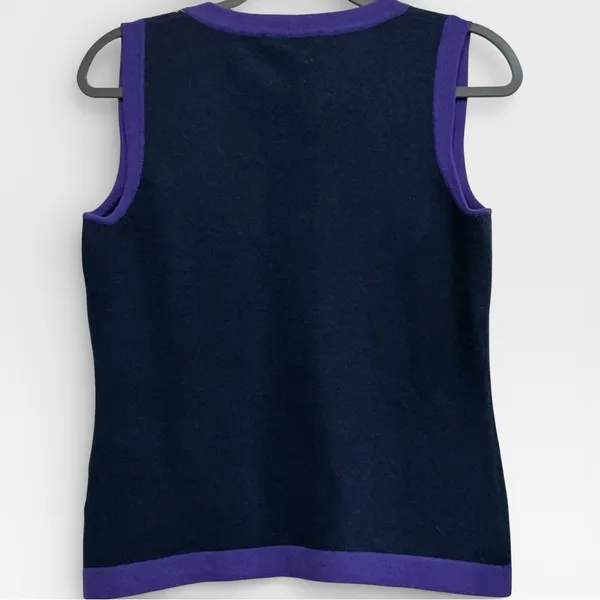 GANT Extra Fine Wool Sweater‎ Vest Navy Purple Trim Preppy Heritage Knit M - Image 2